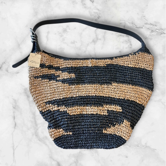 NWT Free People Santorini Straw Tote Bag Black Mix - Picture 8 of 10